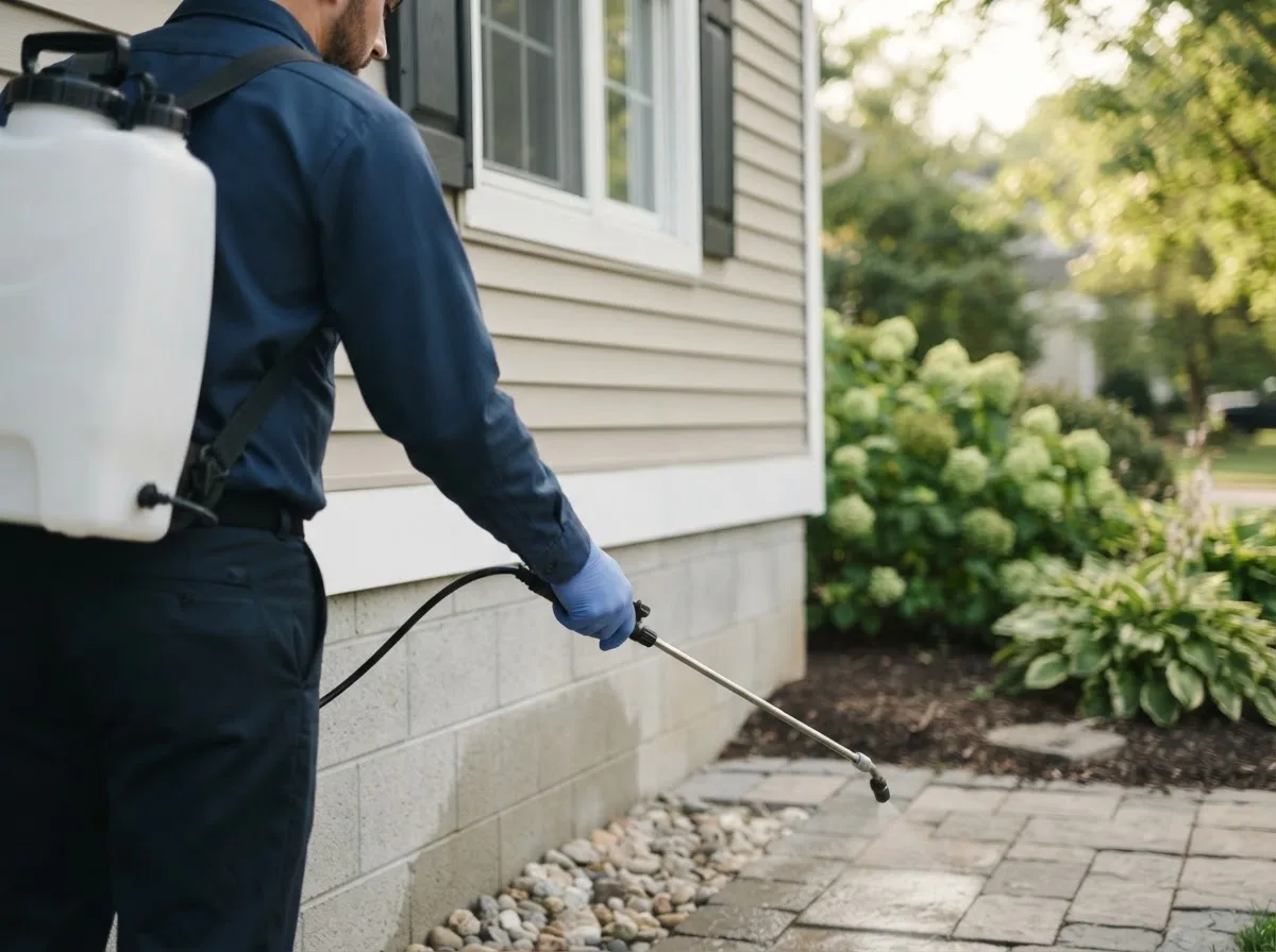 Pest control technician inspecting a home in Saunderstown, RI